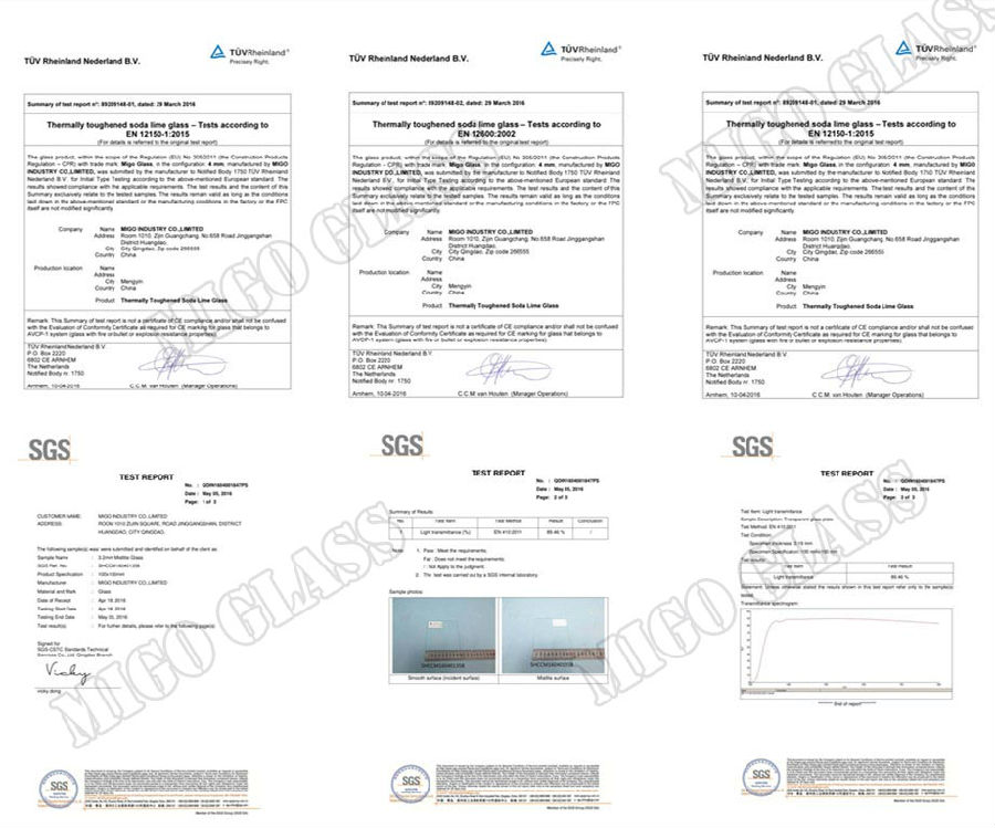Tempered Glass Certificates