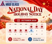 Pemberitahuan Libur Hari Nasional Tiongkok MIGO Glass 2026